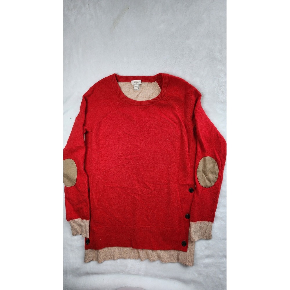J.Crew Womens Red Tan Colorblock Elbow Patch Button‎ Side Sweater XXS